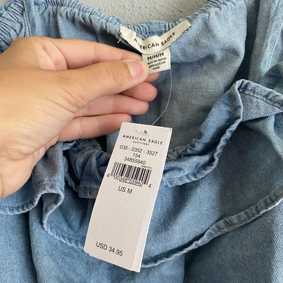 American Eagle Tank Top Size Medium Denim Boho Cropped NWT Ruffle - Picture 3 of 7